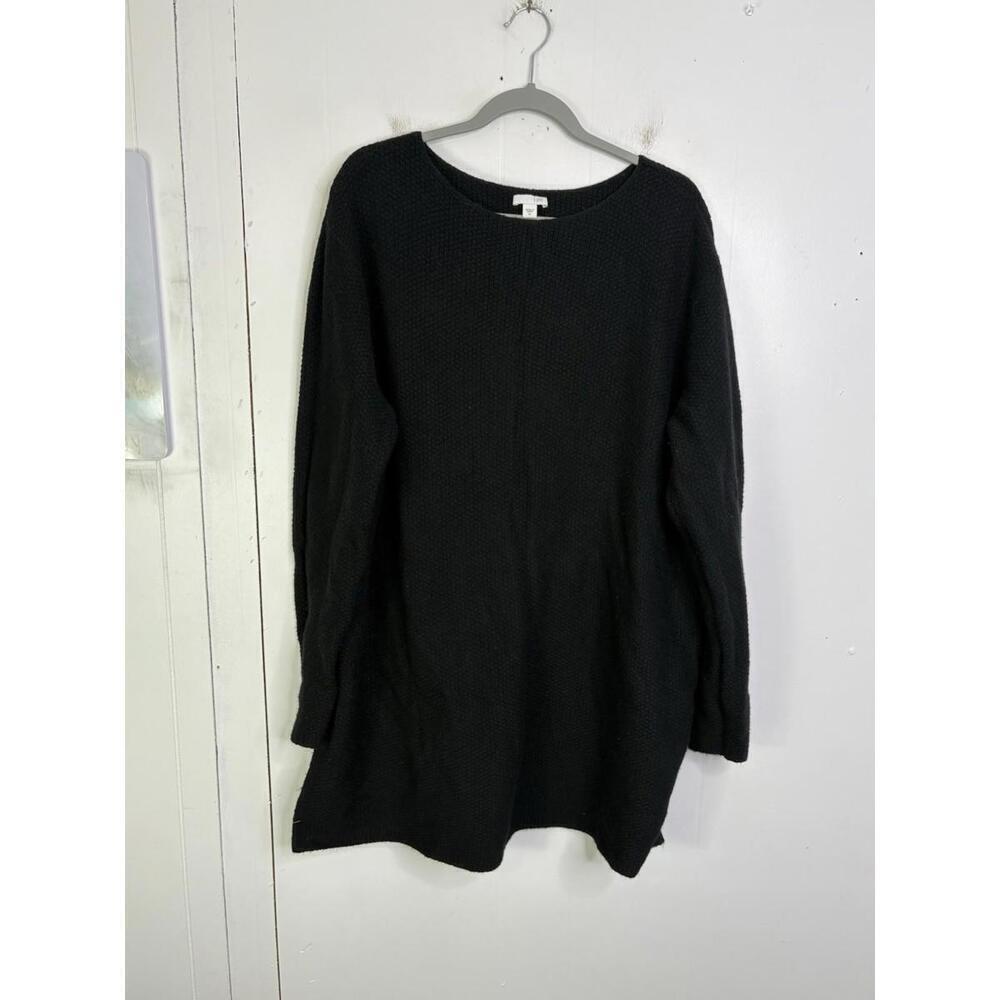 J Jill Sweater Womens Extra Large Knit Split Hem Popover Staple Capsule Black